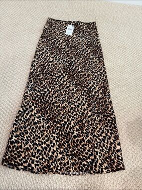 Mango Leopard Print A-Line Midi Skirt - Brown/Black